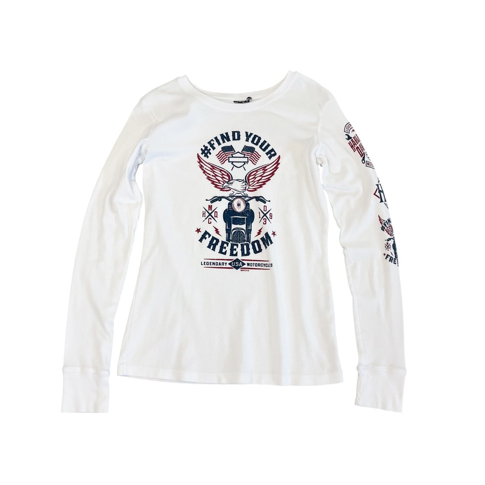 Harley-Davidson Find Your Freedom Long Sleeve Shirt Americana White Y2K SMALL